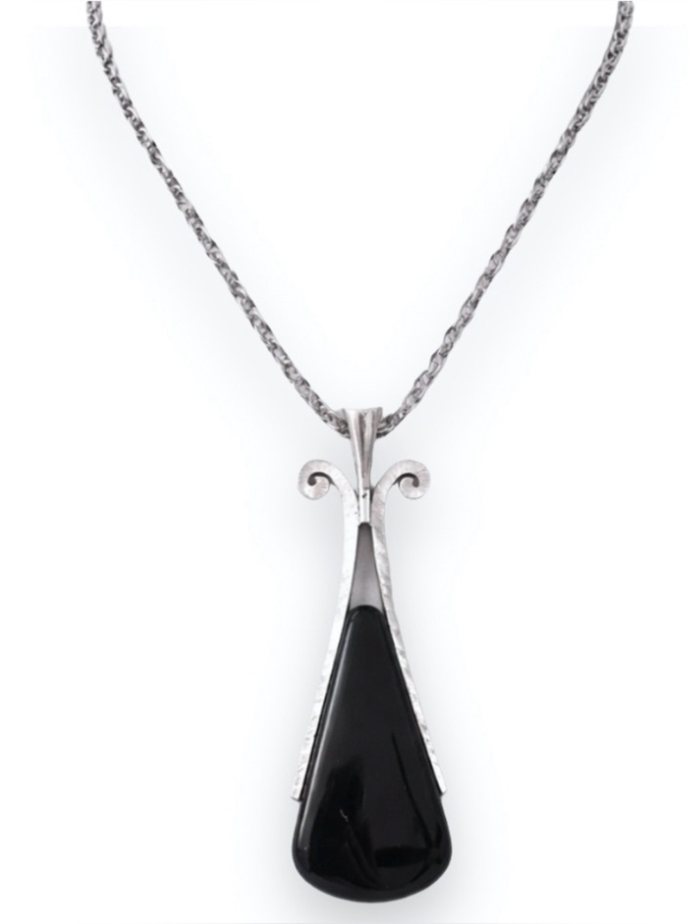 Vintage 1974 Avon "Ebony Teardrop" Pendant Necklace - Silver and Black